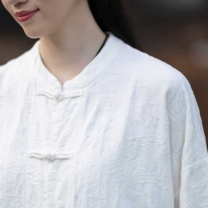 Camisa de manga larga con botones de rana para mujer, pantalones de algodón y lino con estampado de Buddha Stones en otoño, jacquard - image 21