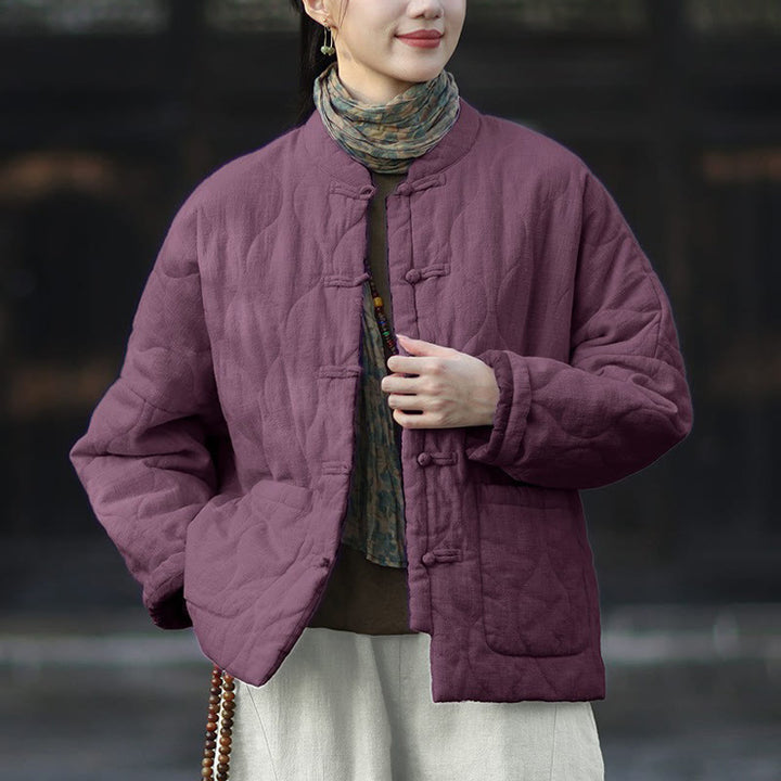 Chaqueta térmica de manga larga para mujer de algodón ramio con botones de rana y líneas curvas de Buddha Stones con bolsillos - Púrpura - US4-12, UK/AU8-16, EU36-44 (F) - image 38