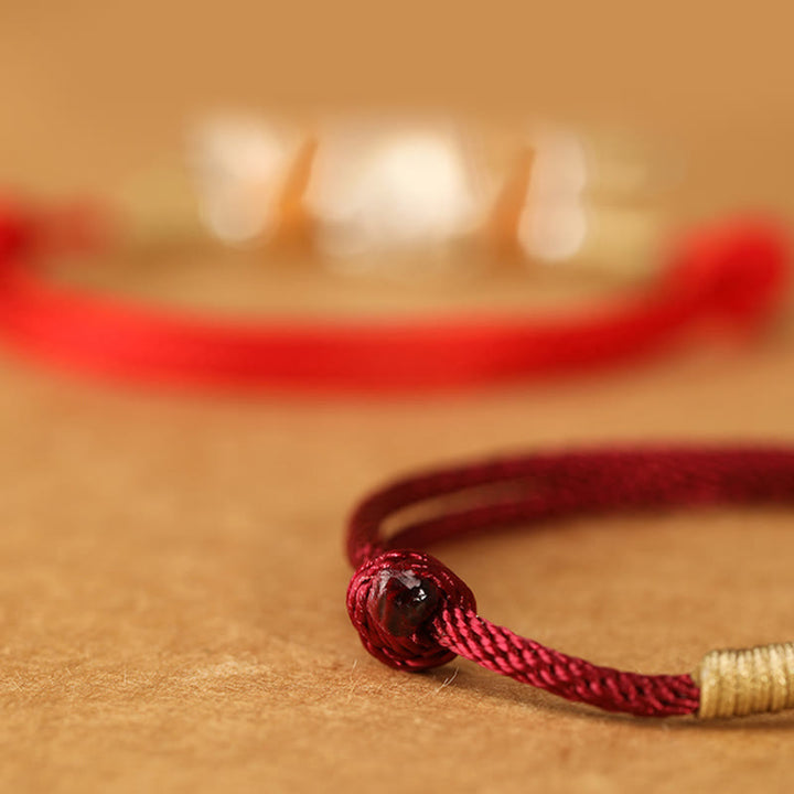 Pulsera tobillera trenzada hecha a mano con cuentas de madera de melocotón y dije de Pixiu de Buddha Stones en plata de ley 999. - image 21