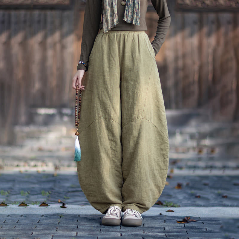 Pantalones térmicos de algodón ramio con cintura elástica para mujer, de Buddha Stones, con bolsillos, para invierno - Vara de oro pálida - US6, UK/AU10, EU38 (L) - image 0