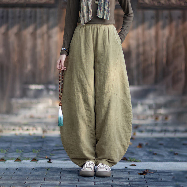 Pantalones térmicos de algodón ramio con cintura elástica para mujer, de Buddha Stones, con bolsillos, para invierno - Vara de oro pálida - US6, UK/AU10, EU38 (L) - image 0