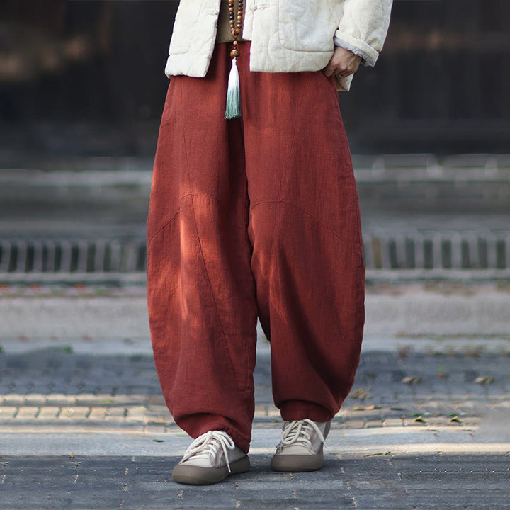 Pantalones térmicos de algodón ramio con cintura elástica para mujer, de Buddha Stones, con bolsillos, para invierno - Tomate - US6, UK/AU10, EU38 (L) - image 33
