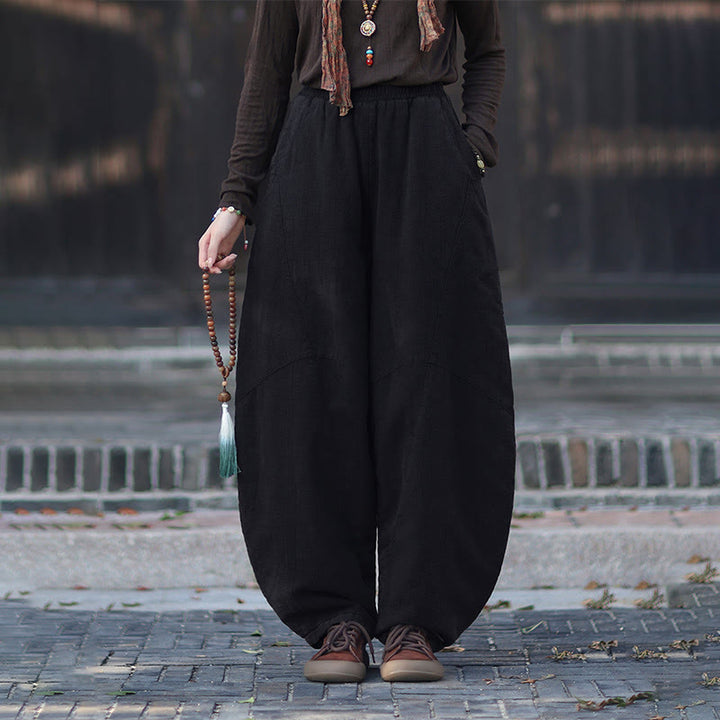 Pantalones térmicos de algodón ramio con cintura elástica para mujer, de Buddha Stones, con bolsillos, para invierno - Negro - US6, UK/AU10, EU38 (L) - image 41