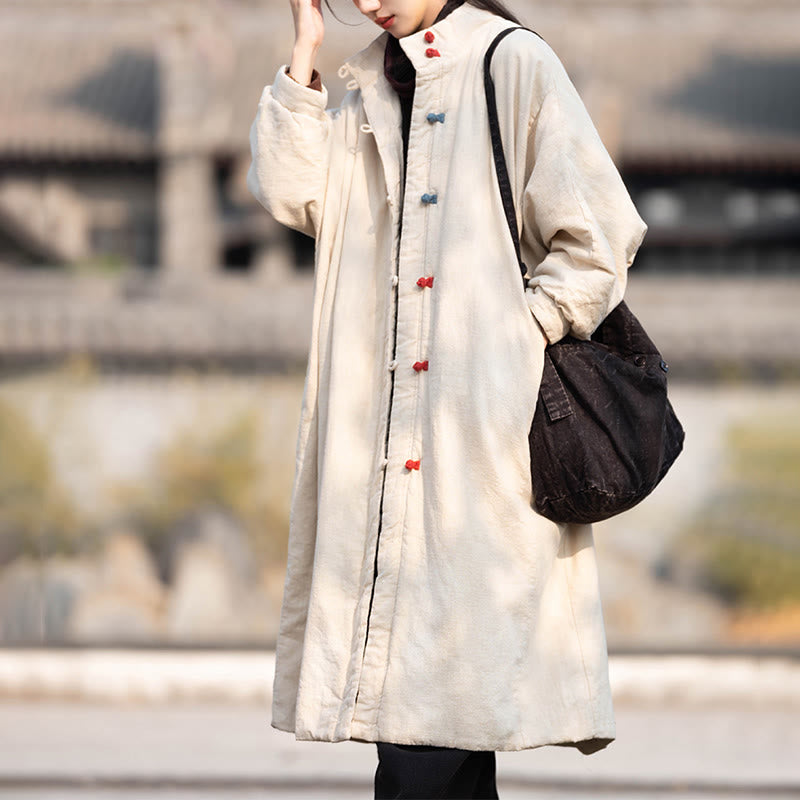 Abrigo térmico de invierno Buddha Stones de algodón ramio con botones de rana para mujer, de manga larga y bolsillos - Lino - US6，UK/AU10，EU38 (M) - image 0