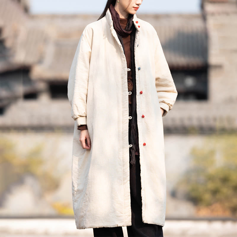 Abrigo térmico de invierno Buddha Stones de algodón ramio con botones de rana para mujer, de manga larga y bolsillos - image 1