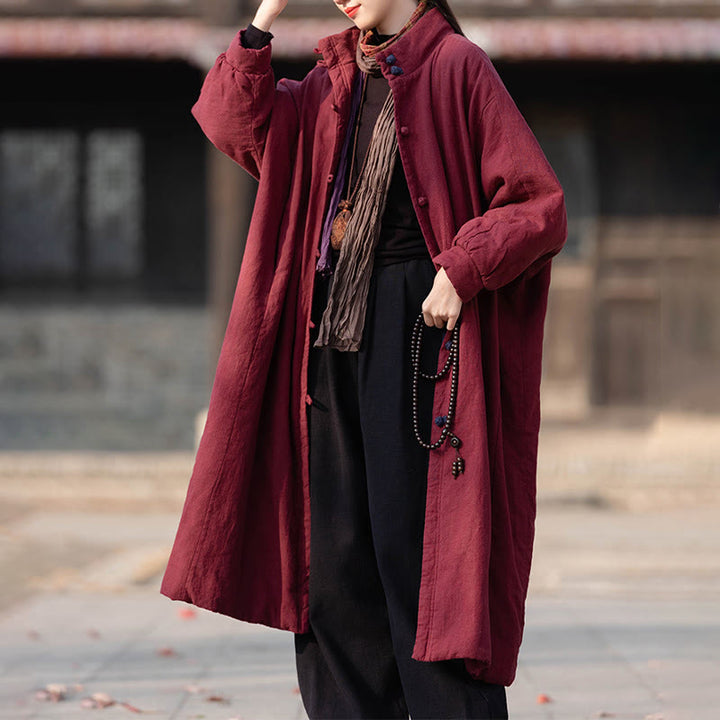 Abrigo térmico de invierno Buddha Stones de algodón ramio con botones de rana para mujer, de manga larga y bolsillos - image 14