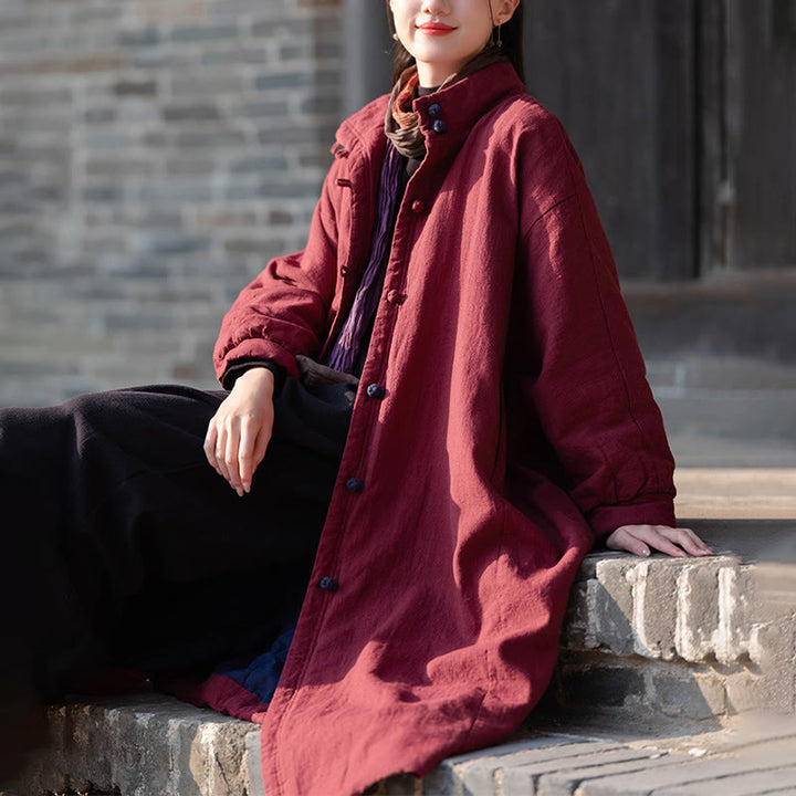 Abrigo térmico de invierno Buddha Stones de algodón ramio con botones de rana para mujer, de manga larga y bolsillos - image 21