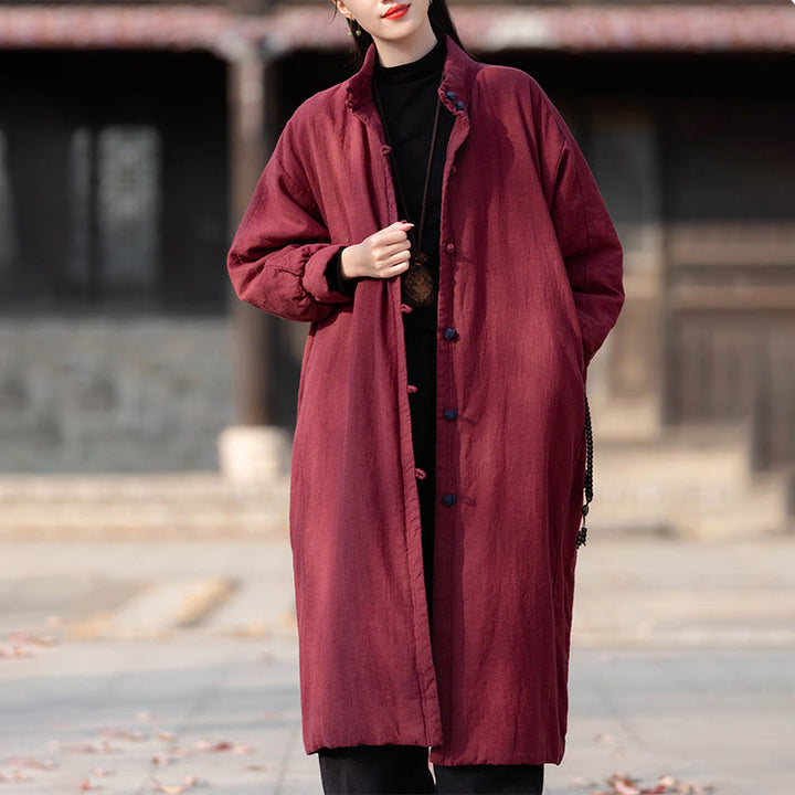 Abrigo térmico de invierno Buddha Stones de algodón ramio con botones de rana para mujer, de manga larga y bolsillos - image 20