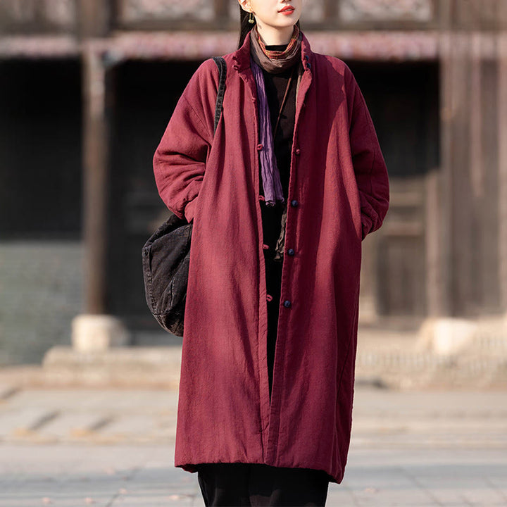 Abrigo térmico de invierno Buddha Stones de algodón ramio con botones de rana para mujer, de manga larga y bolsillos - image 16