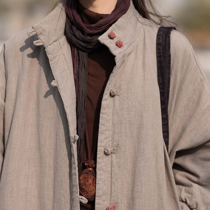 Abrigo térmico de invierno Buddha Stones de algodón ramio con botones de rana para mujer, de manga larga y bolsillos - image 33