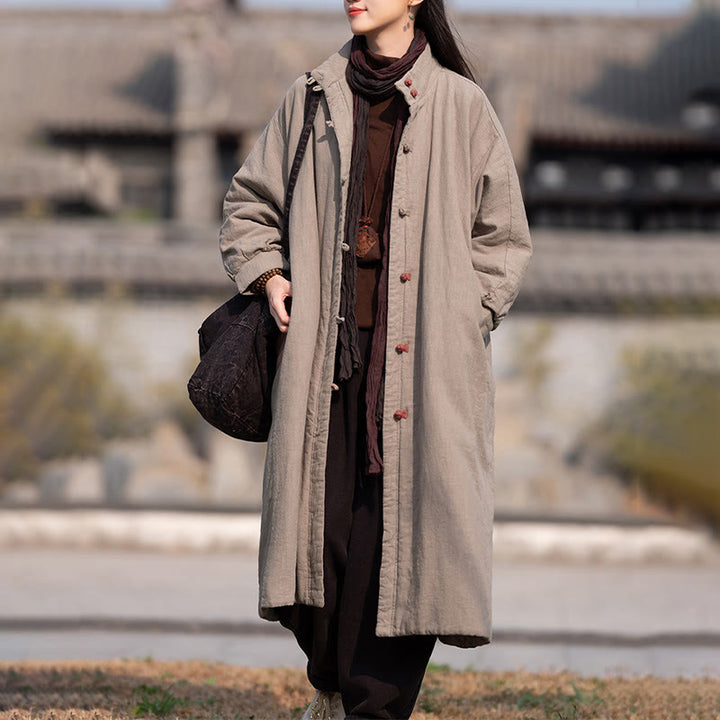 Abrigo térmico de invierno Buddha Stones de algodón ramio con botones de rana para mujer, de manga larga y bolsillos - image 27