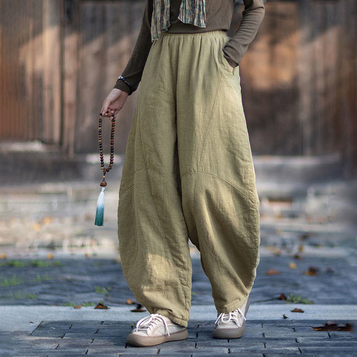 Pantalones térmicos de algodón ramio con cintura elástica para mujer, de Buddha Stones, con bolsillos, para invierno - image 3