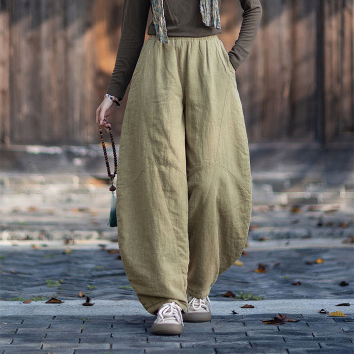 Pantalones térmicos de algodón ramio con cintura elástica para mujer, de Buddha Stones, con bolsillos, para invierno - image 4