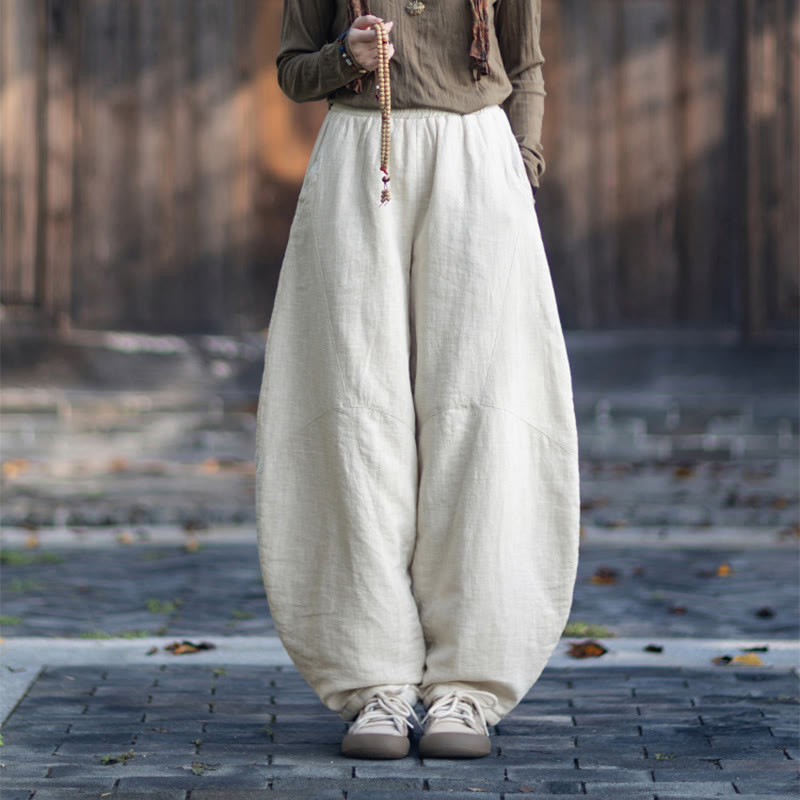 Pantalones térmicos de algodón ramio con cintura elástica para mujer, de Buddha Stones, con bolsillos, para invierno - image 10