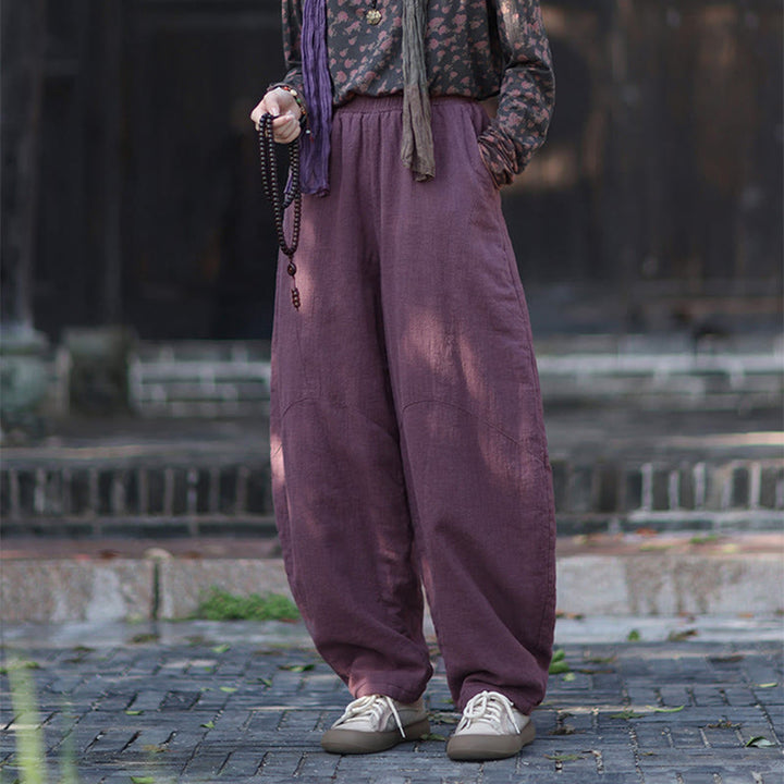 Pantalones térmicos de algodón ramio con cintura elástica para mujer, de Buddha Stones, con bolsillos, para invierno - image 18