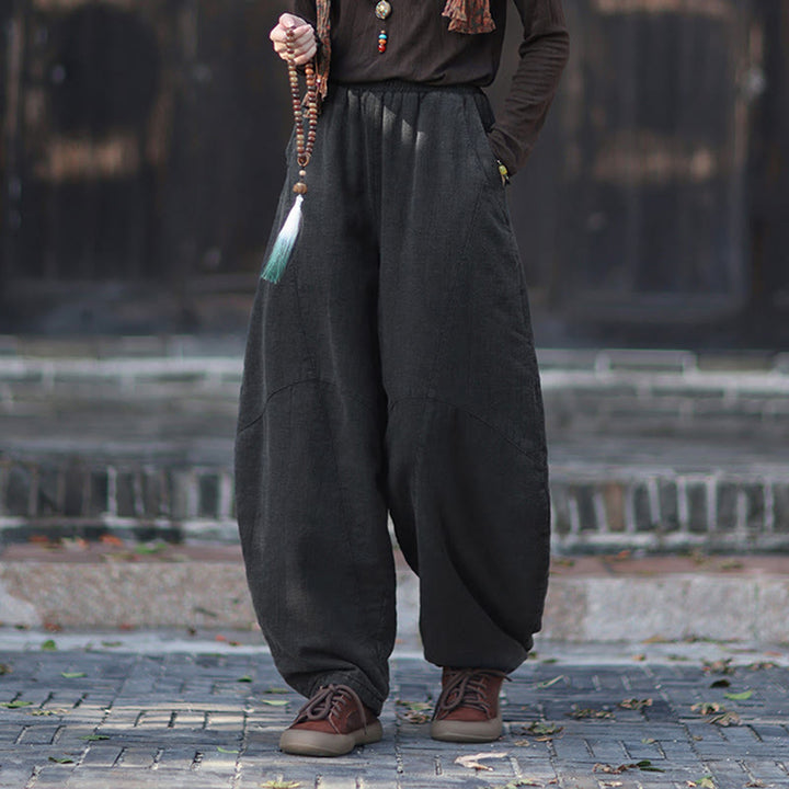 Pantalones térmicos de algodón ramio con cintura elástica para mujer, de Buddha Stones, con bolsillos, para invierno - image 25