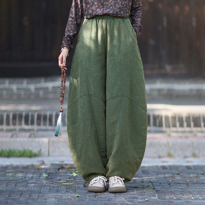 Pantalones térmicos de algodón ramio con cintura elástica para mujer, de Buddha Stones, con bolsillos, para invierno - image 31
