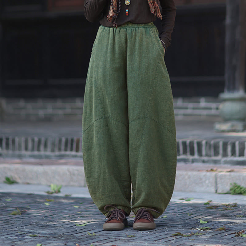 Pantalones térmicos de algodón ramio con cintura elástica para mujer, de Buddha Stones, con bolsillos, para invierno - image 32