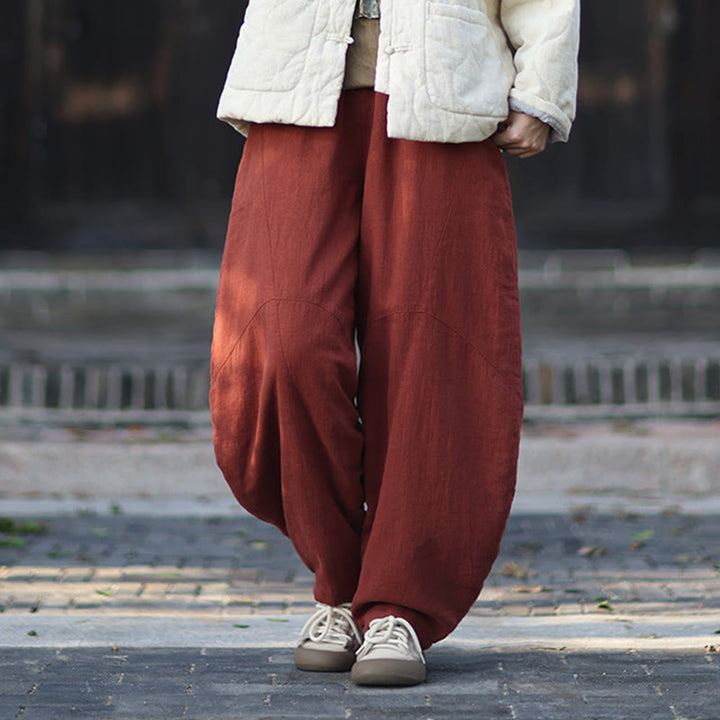 Pantalones térmicos de algodón ramio con cintura elástica para mujer, de Buddha Stones, con bolsillos, para invierno - image 34