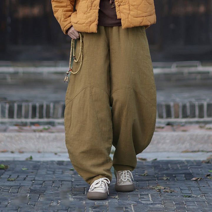 Pantalones térmicos de algodón ramio con cintura elástica para mujer, de Buddha Stones, con bolsillos, para invierno - image 38