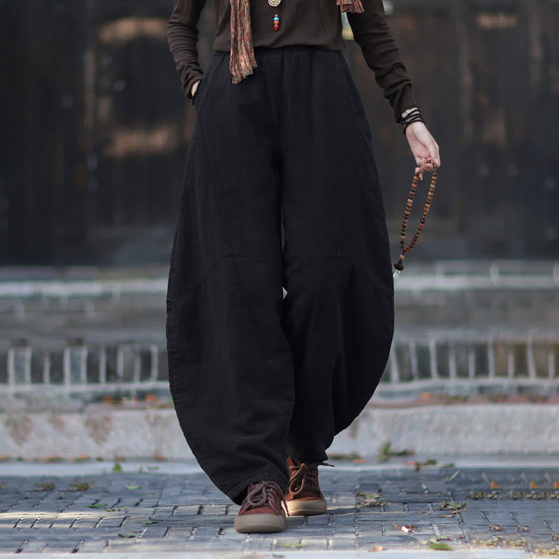 Pantalones térmicos de algodón ramio con cintura elástica para mujer, de Buddha Stones, con bolsillos, para invierno - image 43