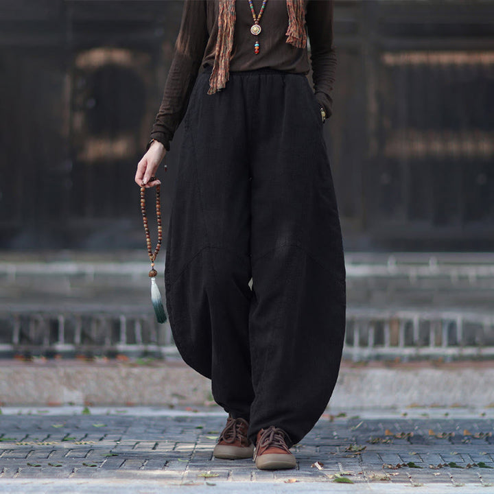 Pantalones térmicos de algodón ramio con cintura elástica para mujer, de Buddha Stones, con bolsillos, para invierno - image 44