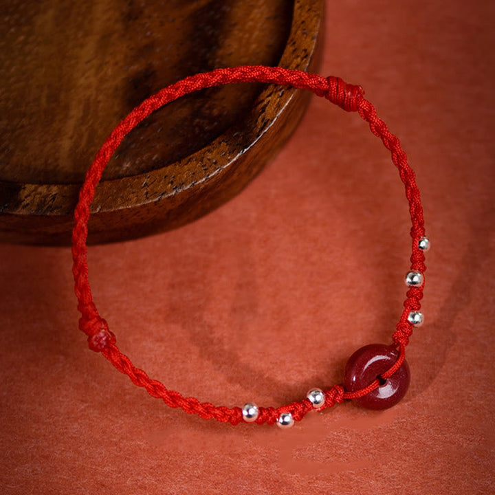 Pulsera tobillera ajustable con bendición de cuerda hecha a mano con hebilla de paz y cinabrio de Buddha Stones - image 2