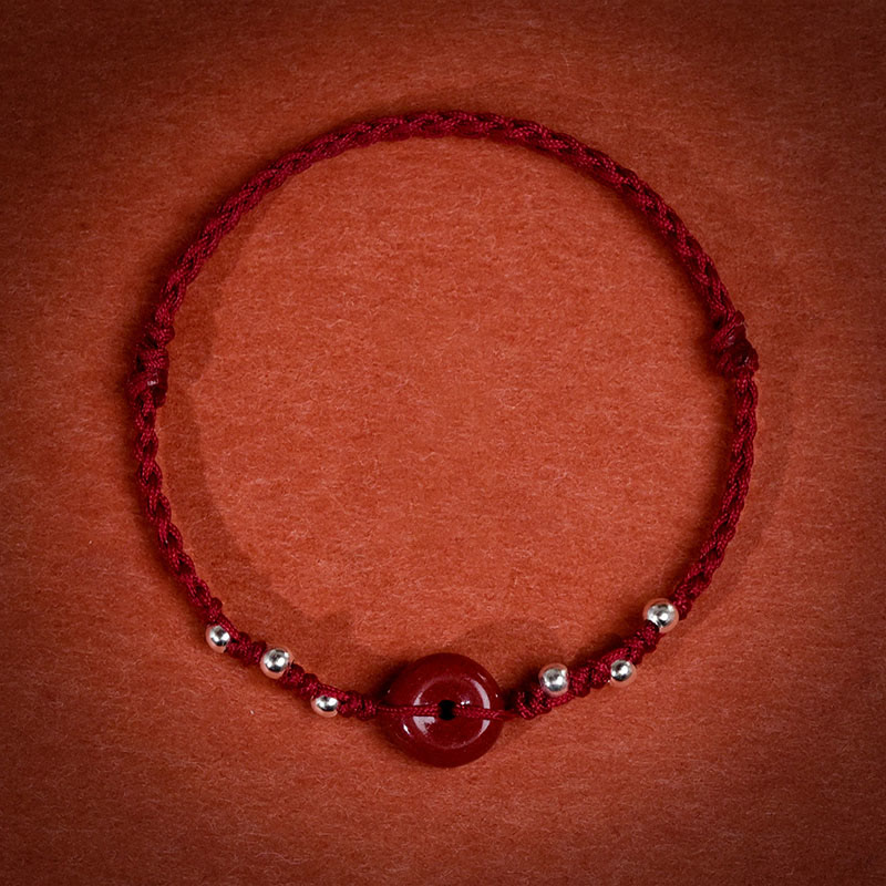 Pulsera tobillera ajustable con bendición de cuerda hecha a mano con hebilla de paz y cinabrio de Buddha Stones - Tobillera de hilo rojo oscuro (circunferencia de 22 a 30 cm) - image 13