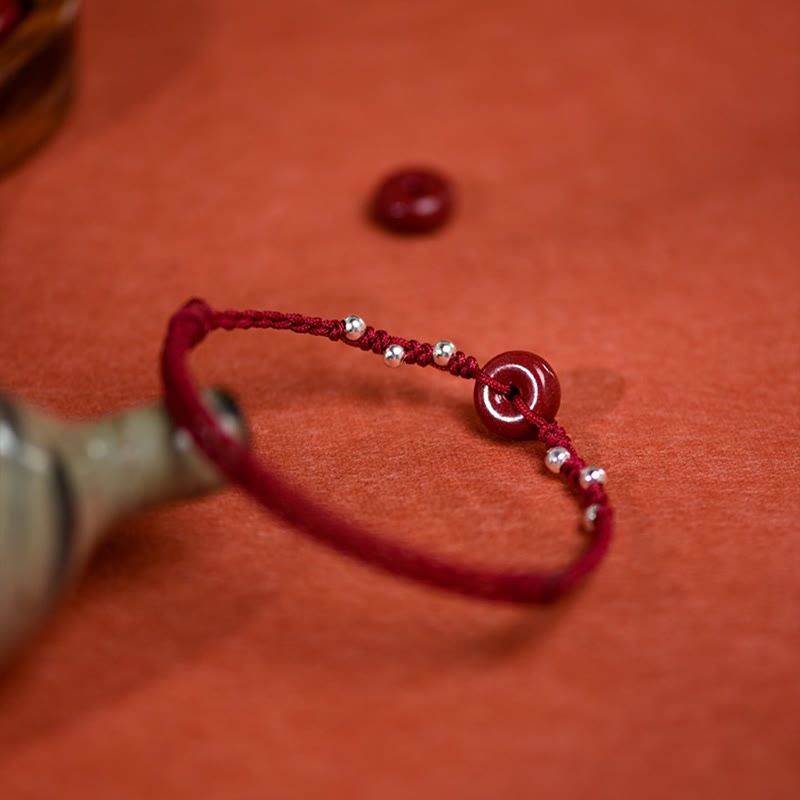 Pulsera tobillera ajustable con bendición de cuerda hecha a mano con hebilla de paz y cinabrio de Buddha Stones - image 15