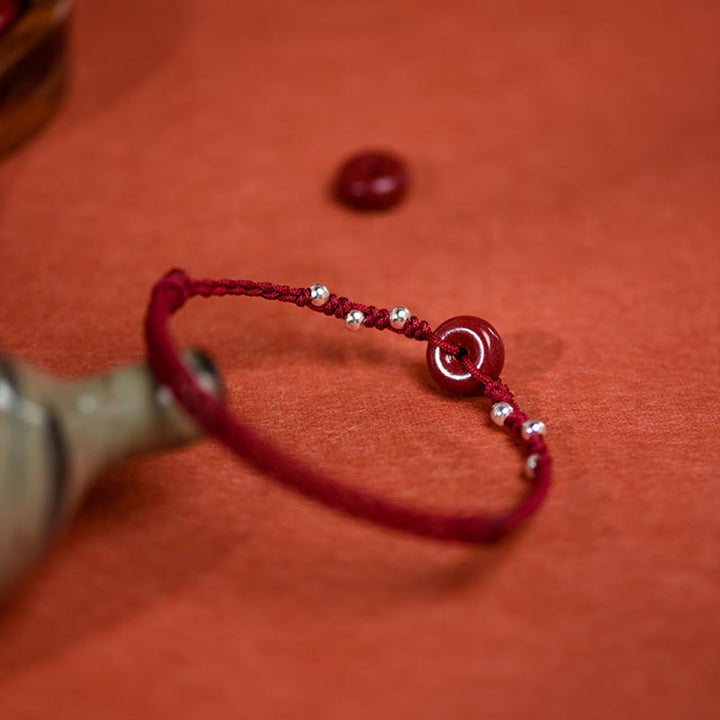 Pulsera tobillera ajustable con bendición de cuerda hecha a mano con hebilla de paz y cinabrio de Buddha Stones - image 15