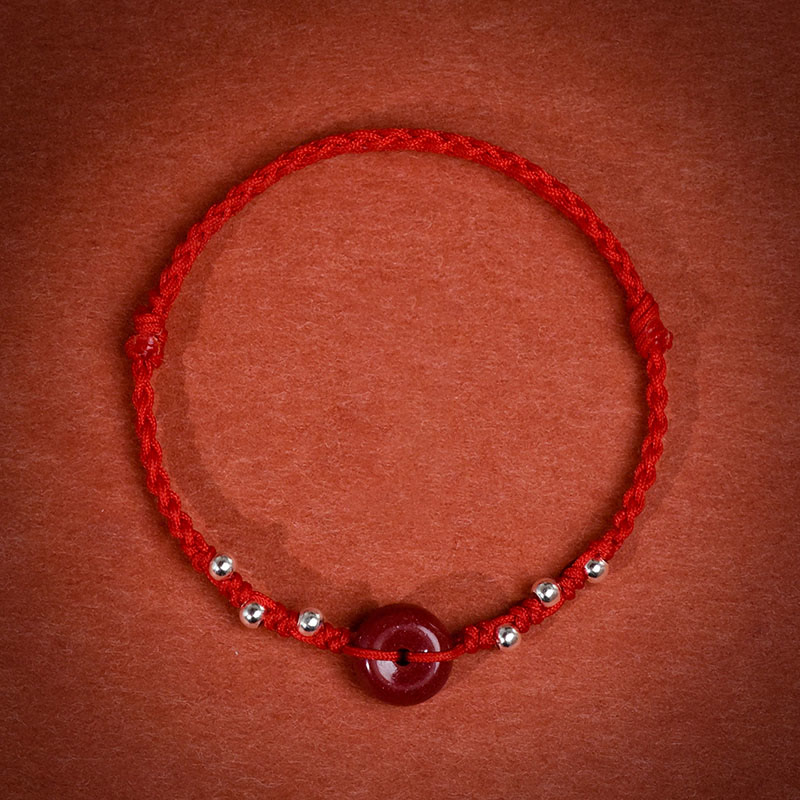 Pulsera tobillera ajustable con bendición de cuerda hecha a mano con hebilla de paz y cinabrio de Buddha Stones - Tobillera de hilo rojo (circunferencia de 22 a 30 cm) - image 1