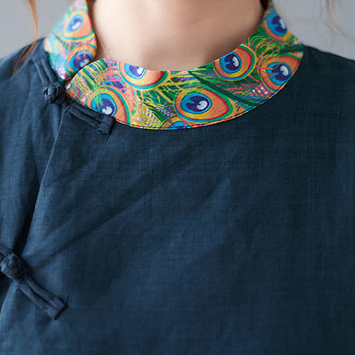 Vestido midi de algodón para mujer, con mangas tres cuartos, diseño de pavos Buddha Stones coloridos, mandala, rana y botones - image 13