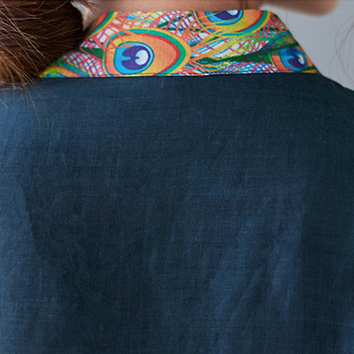 Vestido midi de algodón para mujer, con mangas tres cuartos, diseño de pavos Buddha Stones coloridos, mandala, rana y botones - image 14