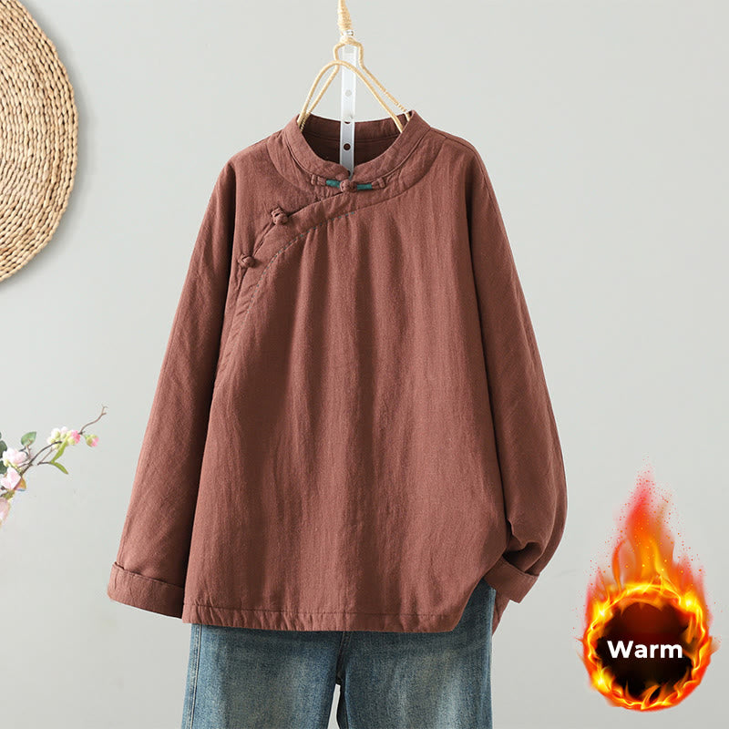 Chaqueta térmica vintage de algodón de manga larga con botones de rana para mujer de Buddha Stones - Salmón oscuro - US8-10，UK/AU12-14，EU40-42 (2XL) - image 18