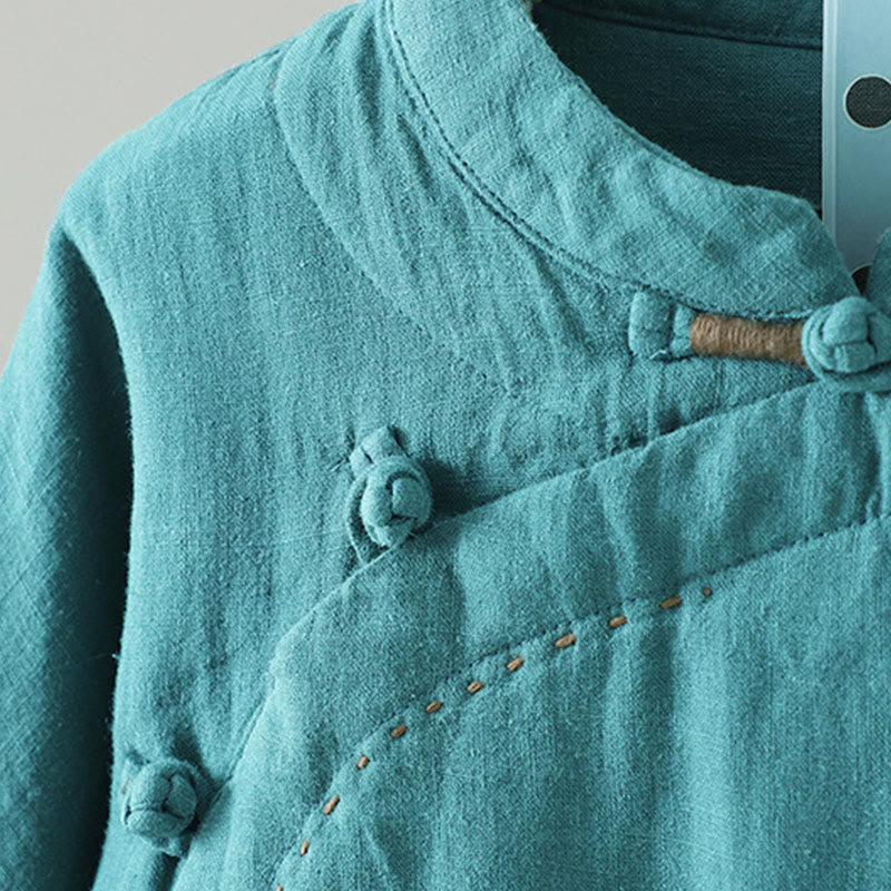 Chaqueta térmica vintage de algodón de manga larga con botones de rana para mujer de Buddha Stones - image 7