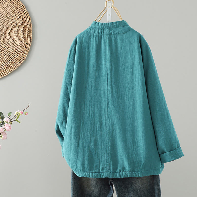 Chaqueta térmica vintage de algodón de manga larga con botones de rana para mujer de Buddha Stones - image 2