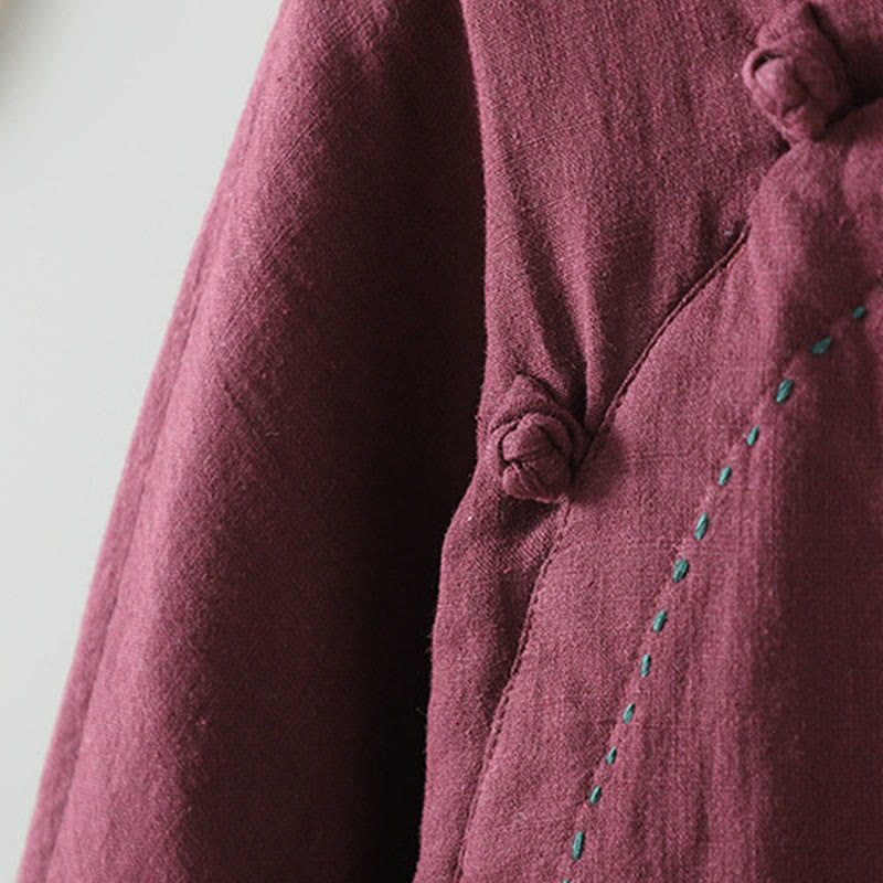 Chaqueta térmica vintage de algodón de manga larga con botones de rana para mujer de Buddha Stones - image 15