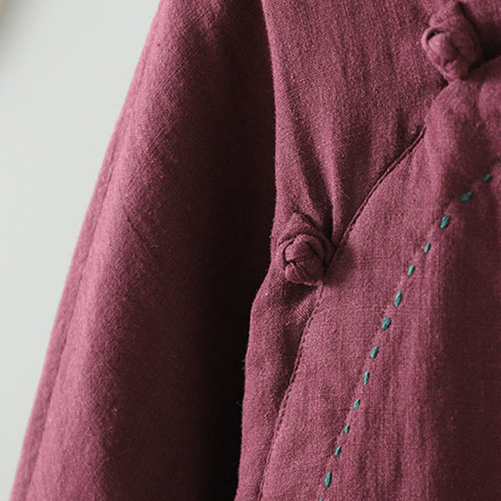 Chaqueta térmica vintage de algodón de manga larga con botones de rana para mujer de Buddha Stones - image 15