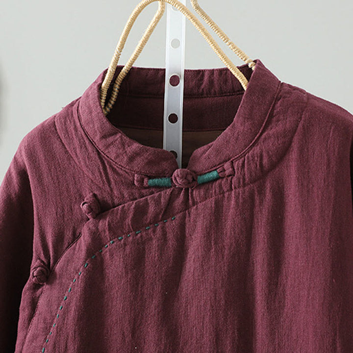 Chaqueta térmica vintage de algodón de manga larga con botones de rana para mujer de Buddha Stones - image 14