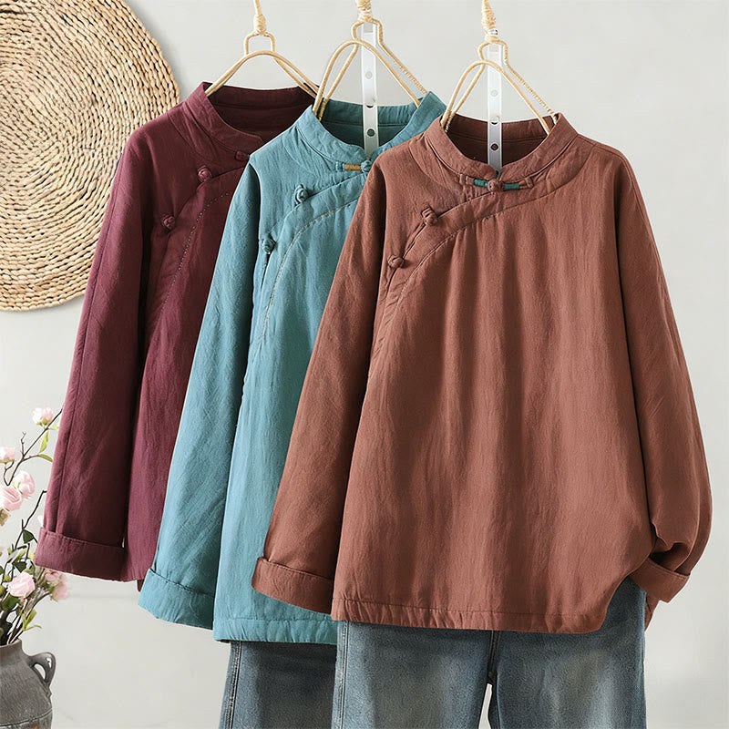 Chaqueta térmica vintage de algodón de manga larga con botones de rana para mujer de Buddha Stones - image 0