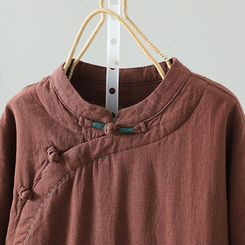 Chaqueta térmica vintage de algodón de manga larga con botones de rana para mujer de Buddha Stones - image 20