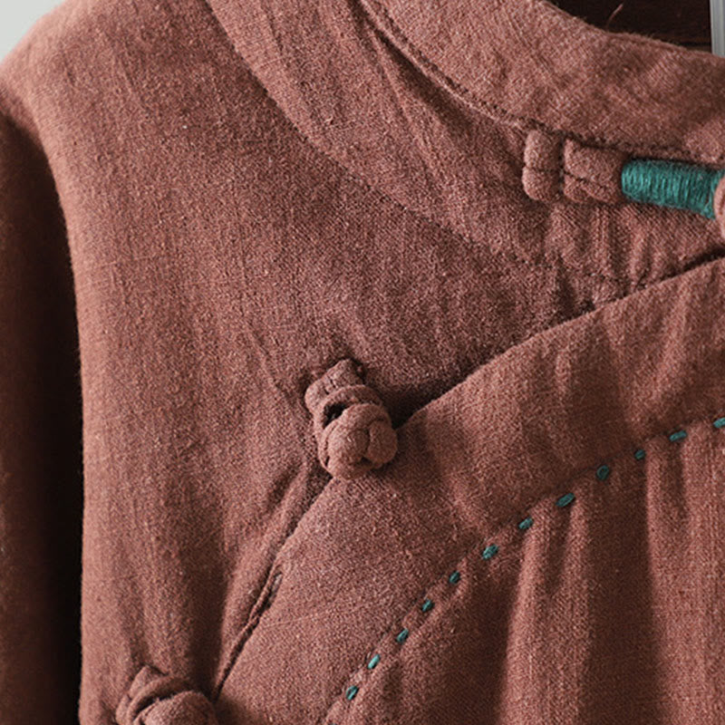 Chaqueta térmica vintage de algodón de manga larga con botones de rana para mujer de Buddha Stones - image 23