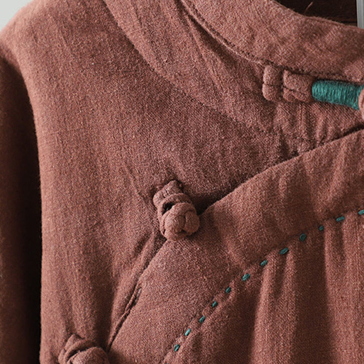 Chaqueta térmica vintage de algodón de manga larga con botones de rana para mujer de Buddha Stones - image 23