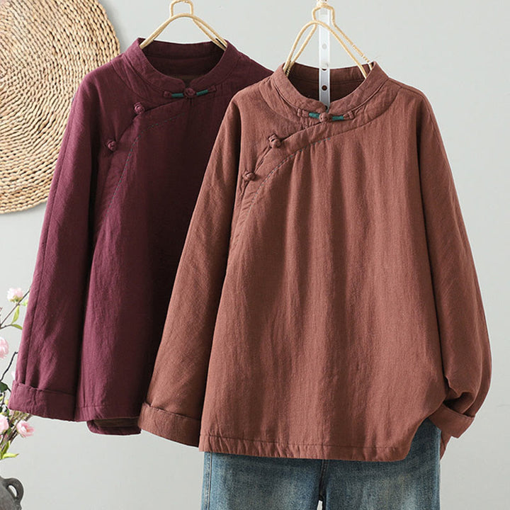 Chaqueta térmica vintage de algodón de manga larga con botones de rana para mujer de Buddha Stones - image 30