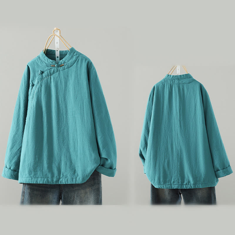 Chaqueta térmica vintage de algodón de manga larga con botones de rana para mujer de Buddha Stones - image 3