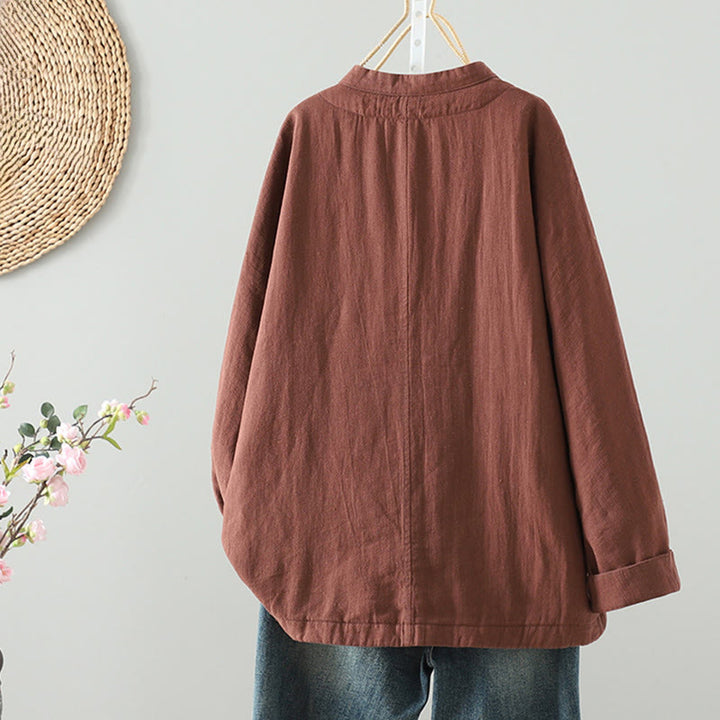 Chaqueta térmica vintage de algodón de manga larga con botones de rana para mujer de Buddha Stones - image 19