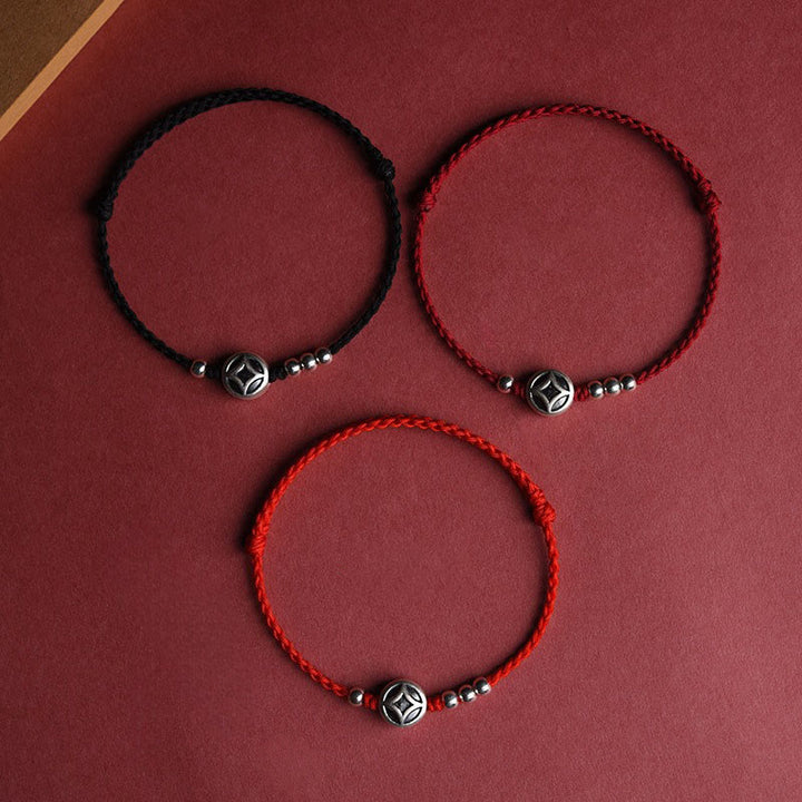 Pulsera tobillera con dije de moneda de cobre y Buddha Stones en plata de ley 999 hecha a mano. - image 14