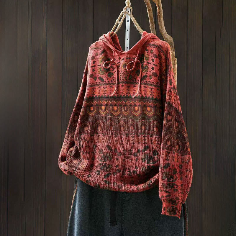 Sudadera con capucha de punto de manga larga para mujer, de algodón, con diseño de flores geométricas y Buddha Stones - Tomate - US4-6, UK/AU8-10, EU36-38 (F) - image 2