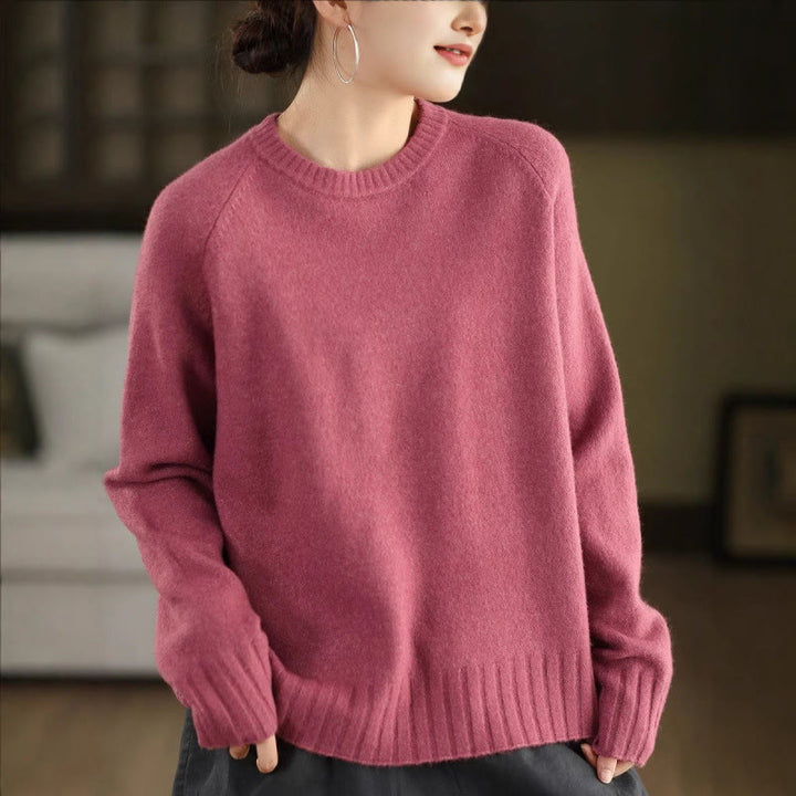 Suéter de punto de algodón de manga larga y cuello redondo de invierno para mujer con Buddha Stones - Rojo violeta pálido - US4, UK/AU8, EU36 (F) - image 11