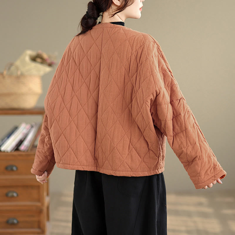 Chaqueta térmica de algodón de manga larga para mujer con bolsillos y botones de rana de invierno de Buddha Stones. - image 3